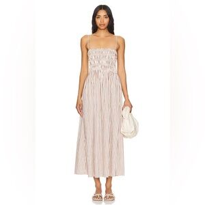 NEW NWT Pistola Bianca Striped Cotton Poplin Summer Midi Dress Tiramisu Large